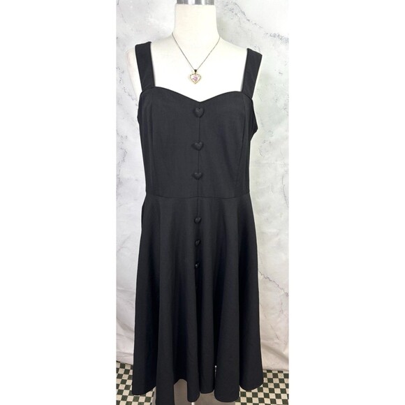 Vtg 50s Voodoo Vixen Black Swing Flare Dress XL Pin up Retro Heart Button goth - Picture 2 of 16